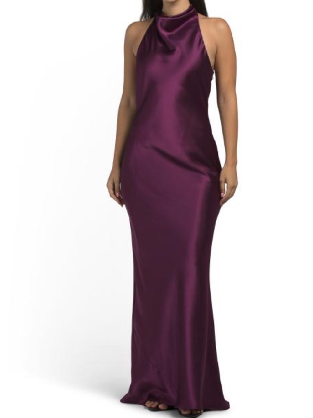 BETSY & ADAM Satin Halter Neck Evening Gown